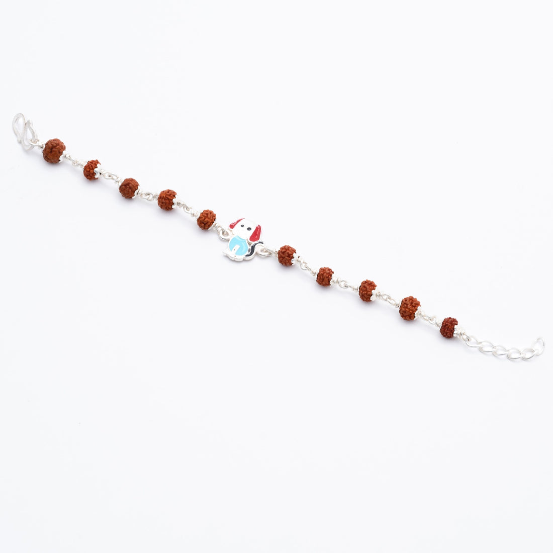 Organic Rudraksha Silver Bracelet with Colorful Puppy Single Line for Kids