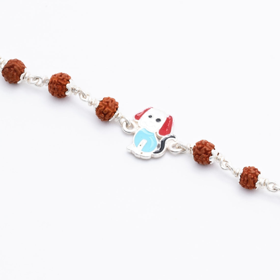 Rudraksha Silver Bracelet with Colorful Puppy Single Line for Kids