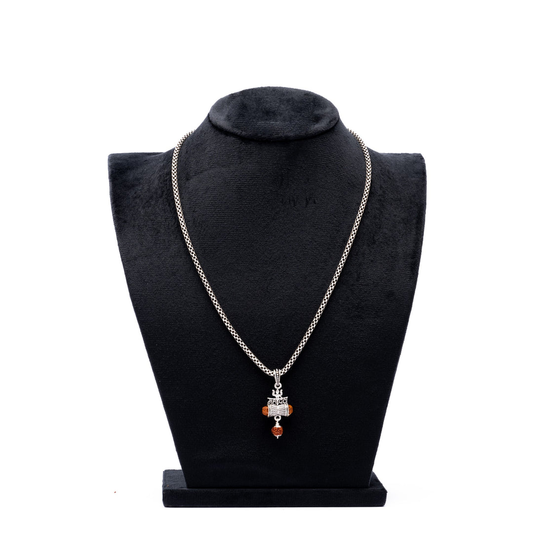 Rudraksha Silver with Trishul Mahadev and Damru Chain with Pendant for Men