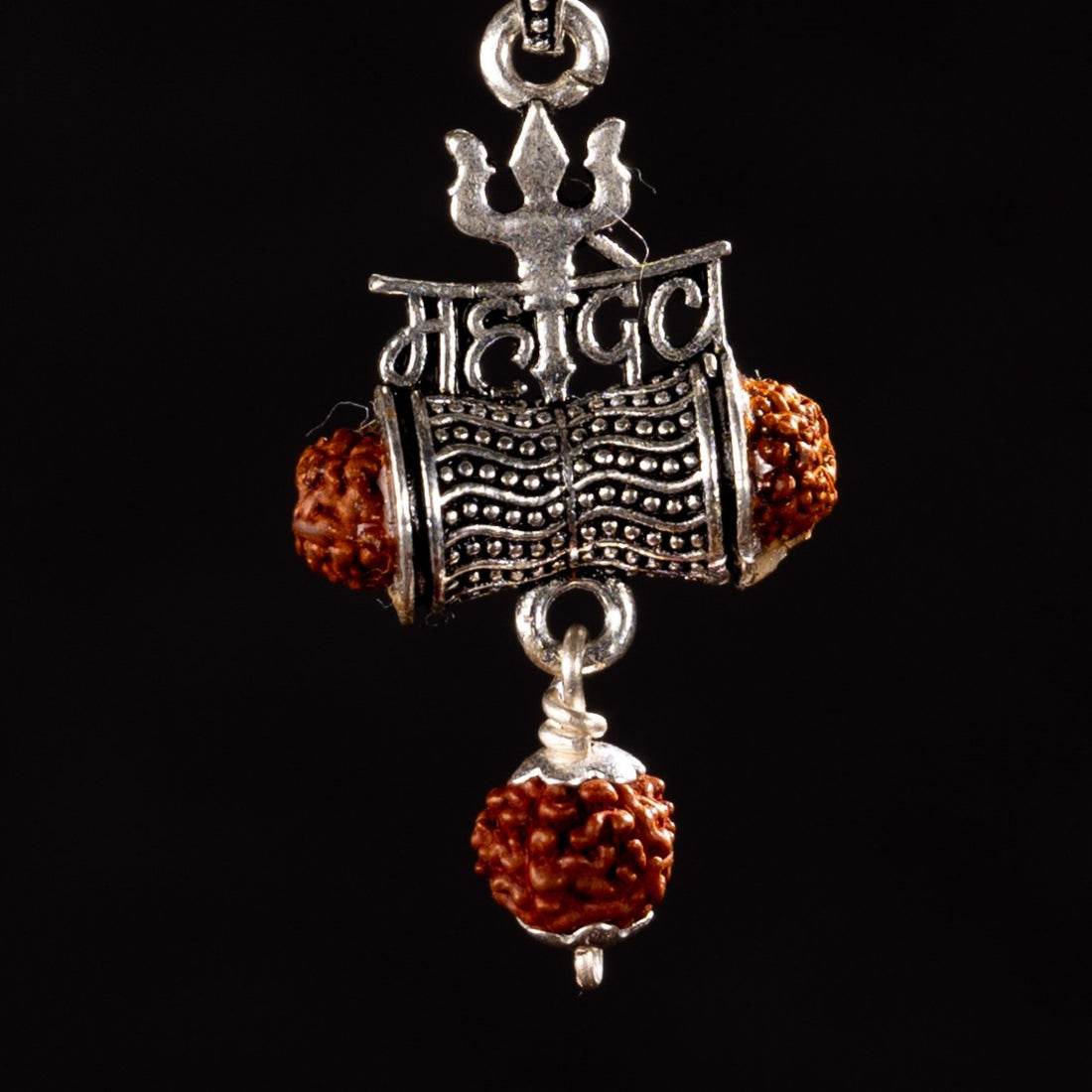Rudraksha Silver with Trishul Mahadev and Damru Chain with Pendant for Men