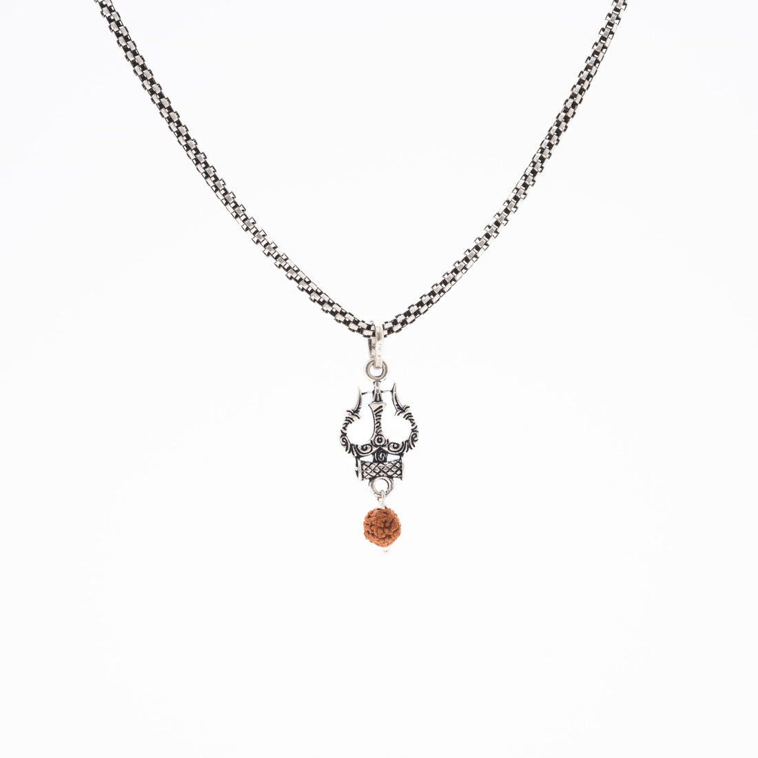 Rudraksha Silver with Trishul and Damru Chain with Pendant for Men