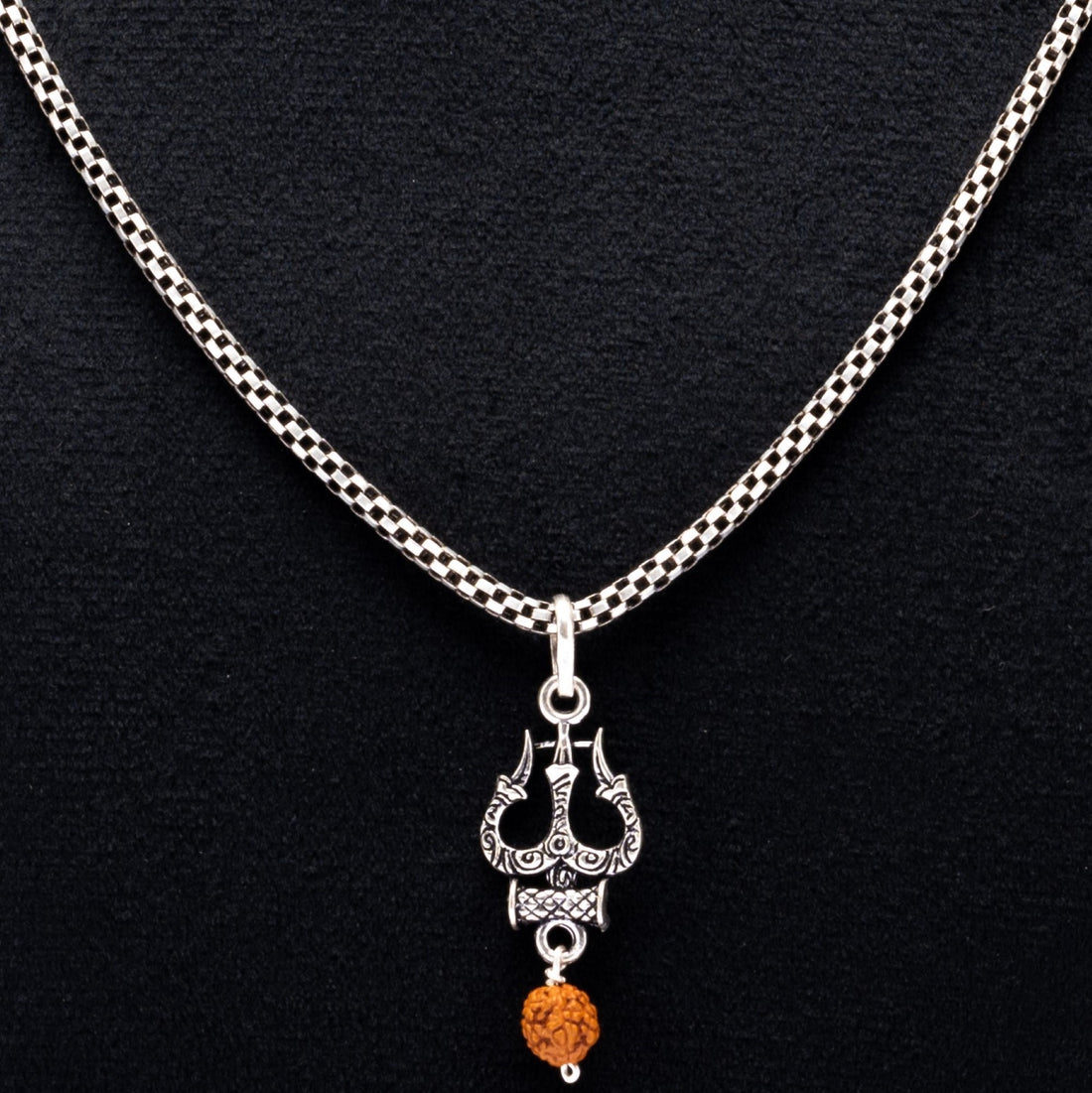 Rudraksha Silver with Trishul and Damru Chain with Pendant for Men