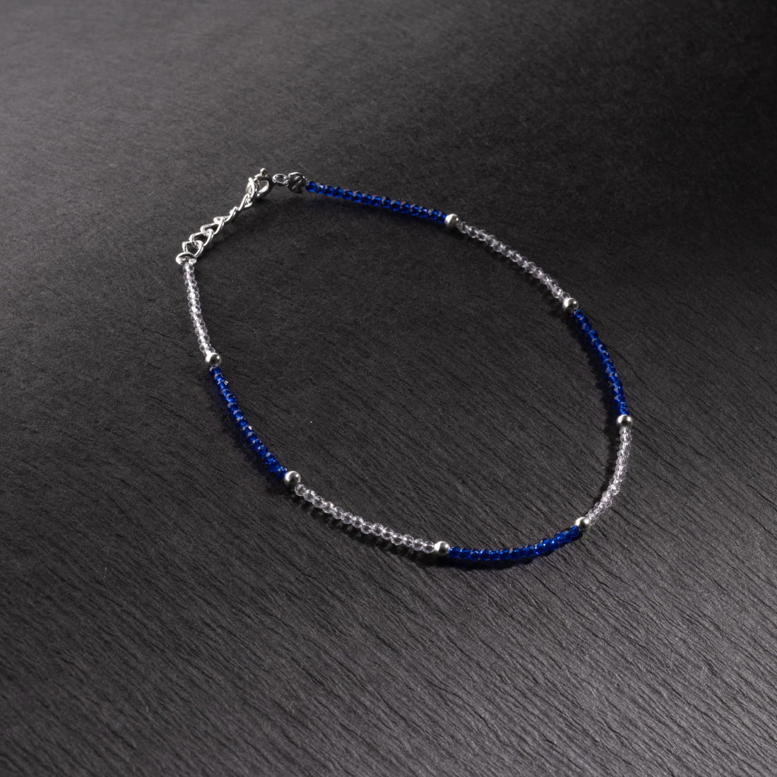 Real silver and dark blue beads anklets for women