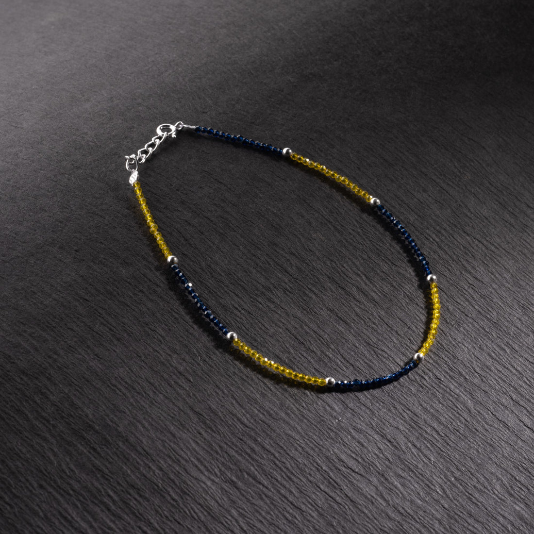 Yellow and Blue Beads Silver Anklets for Women