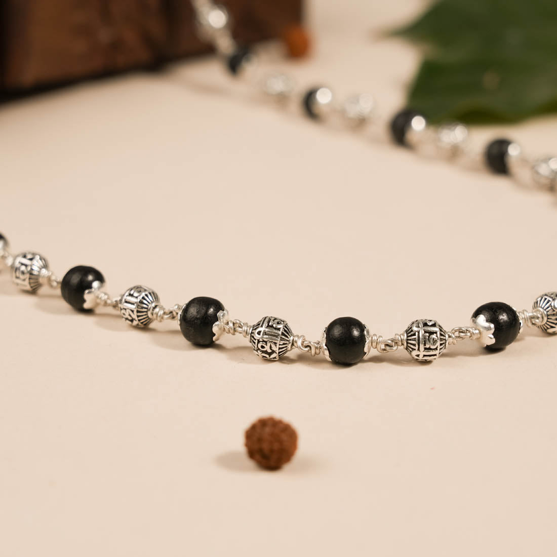 Karungali with Om Namah Shivay Silver Beads Mala
