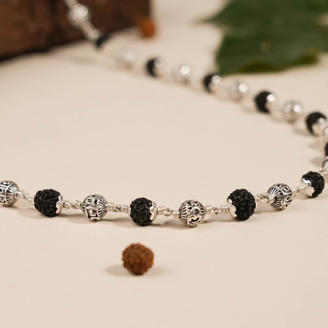 Black Rudraksha with Om Namah Shivaya Silver Beads Mala
