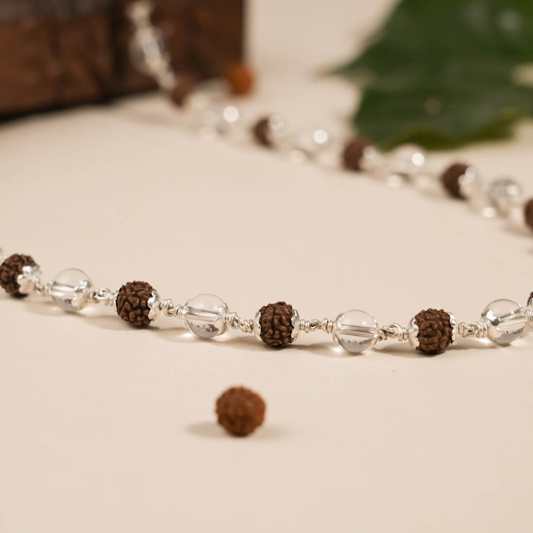 Rudraksha With Sphatik Beads Silver Mala