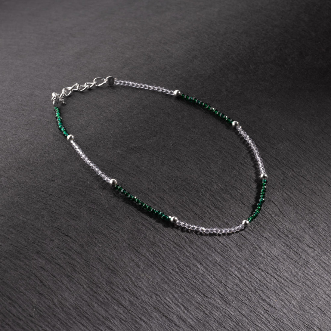 Silver and Green Beads Anklets for Women
