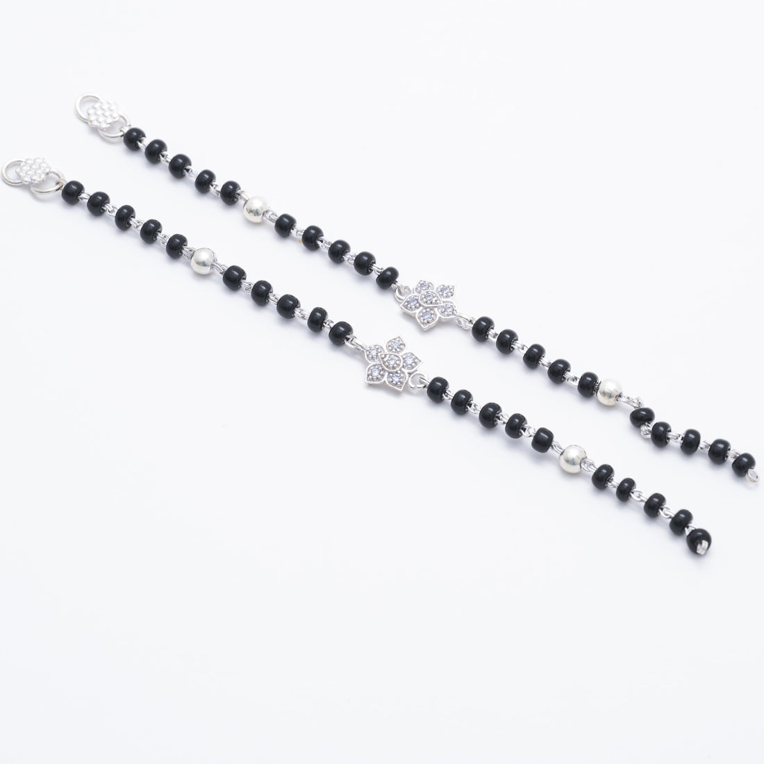 Authentic Black Beads with Silver Flower Nazariya for Kids