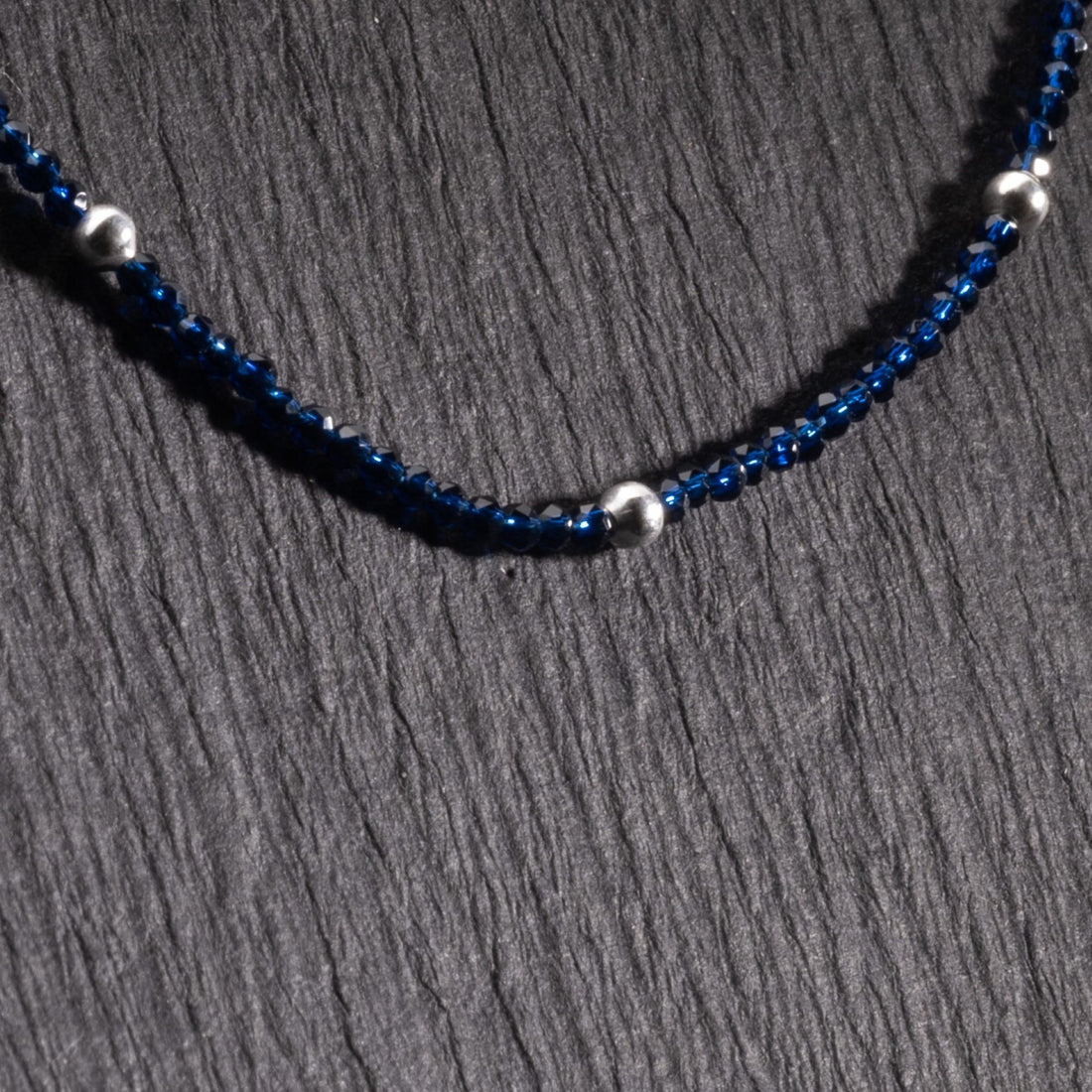 silver and dark blue beads anklets for women