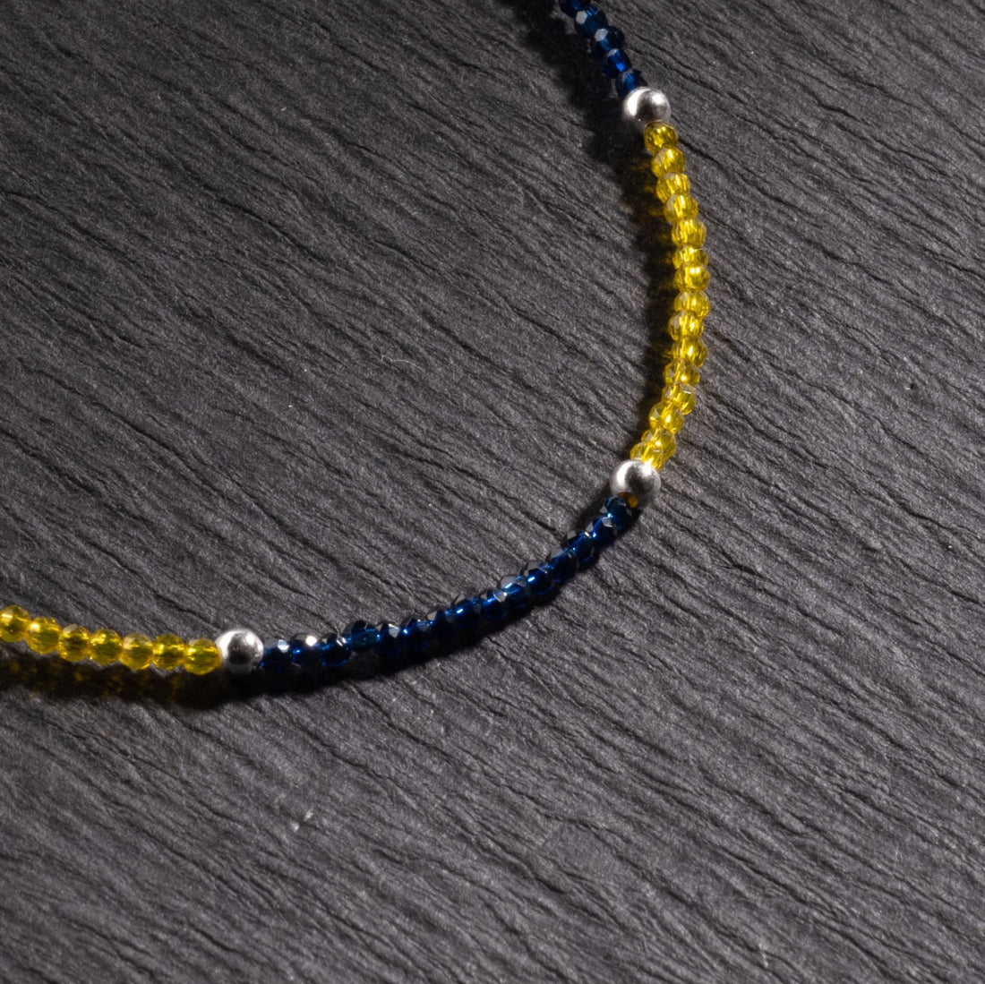 Yellow and Blue Beads Silver Anklets for Women