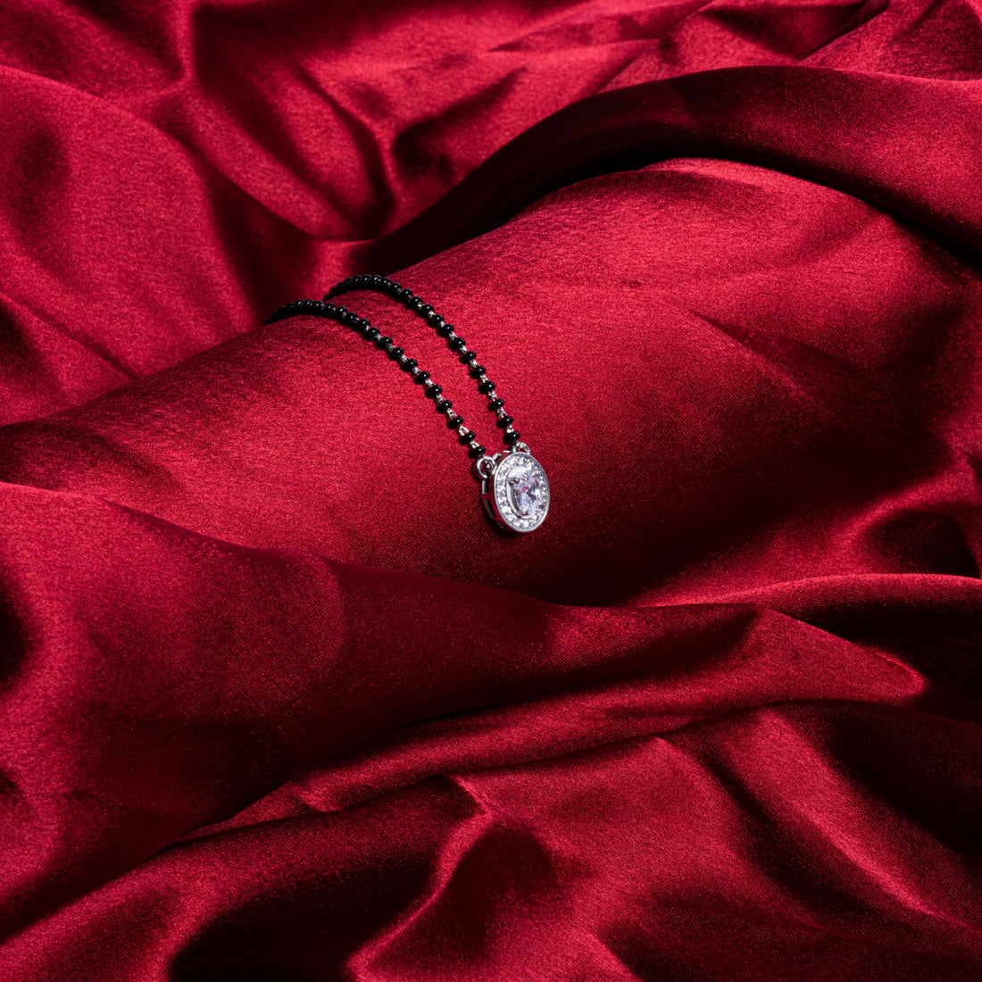 Solitaire Oval Shape Mangalsutra in Silver 92.5