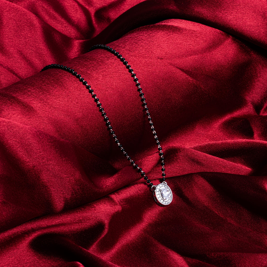 Organic Solitaire Oval Shape Mangalsutra in Silver 92.5
