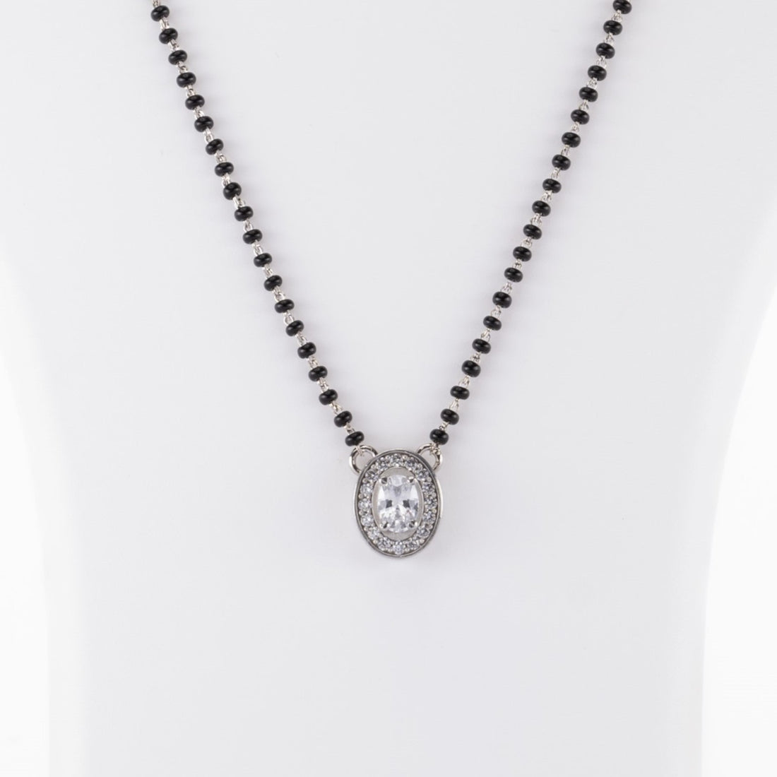 Authentic Solitaire Oval Shape Mangalsutra in Silver 92.5