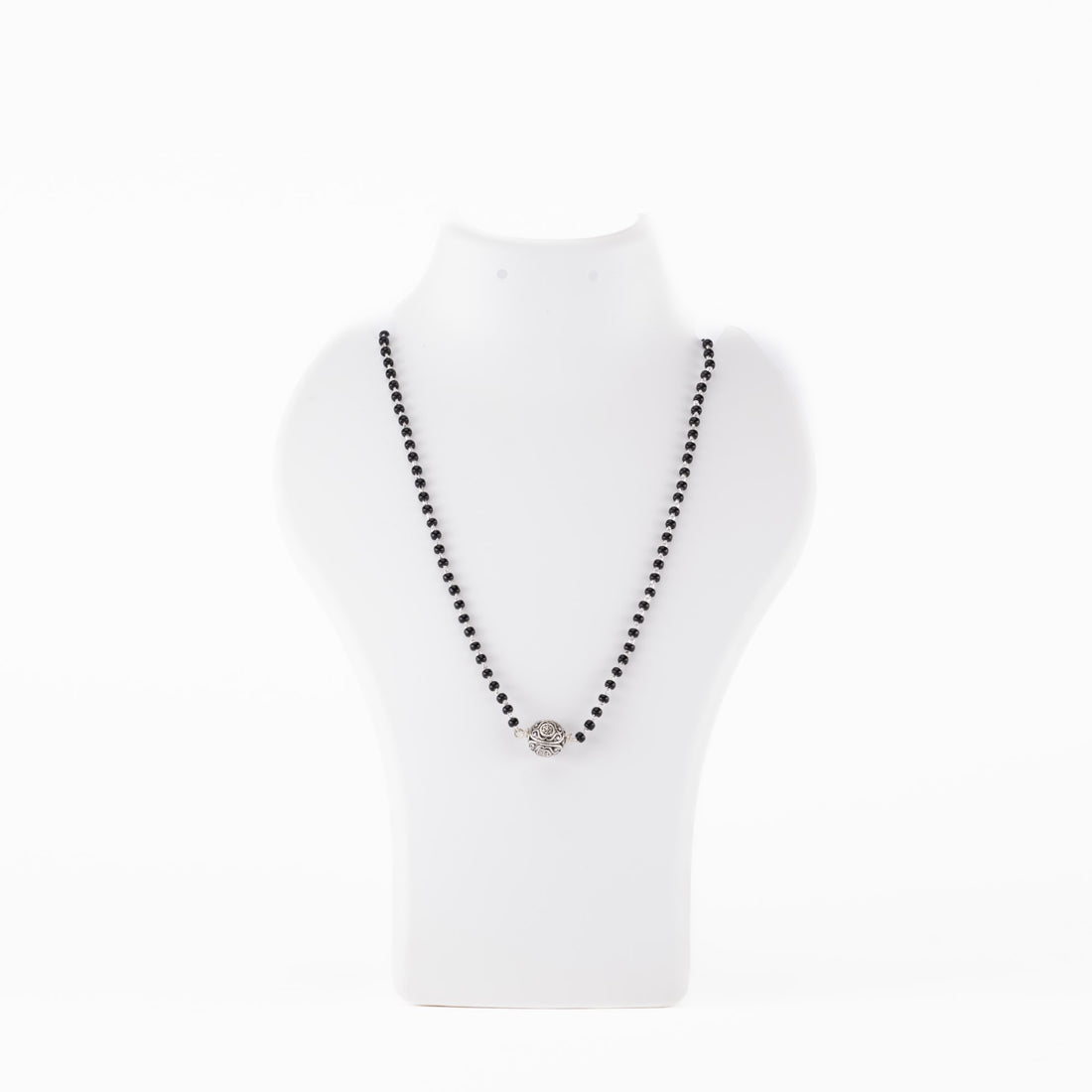 Original Black Beads Mangal Sutra with Silver Circular Pendant for Women
