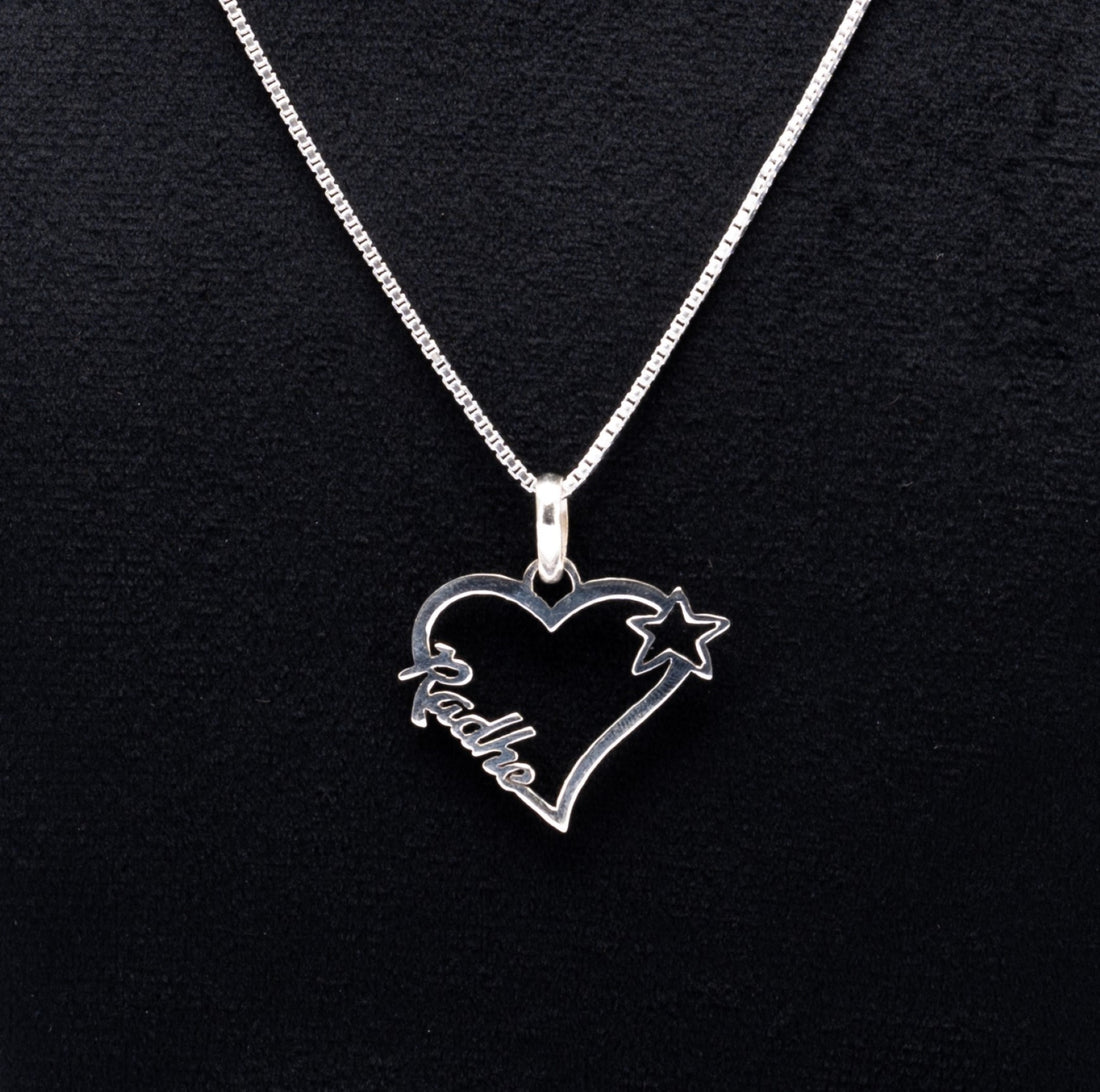 Silver Name Chain with Heart Pendant for Couples