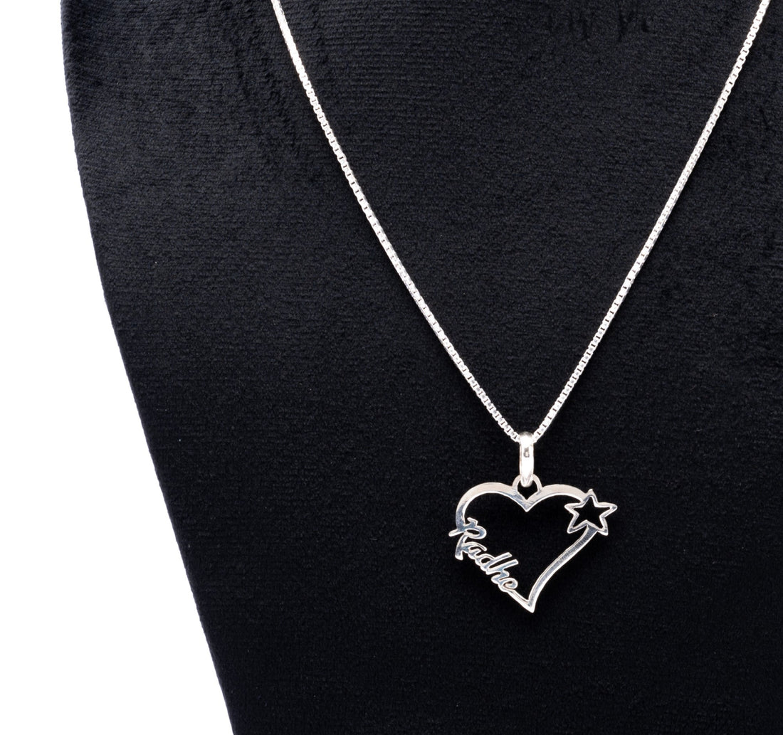 Silver Name Chain with Heart Pendant for Couples