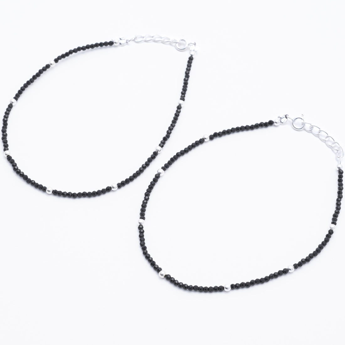 Silver and Black Beads Anklets for Women