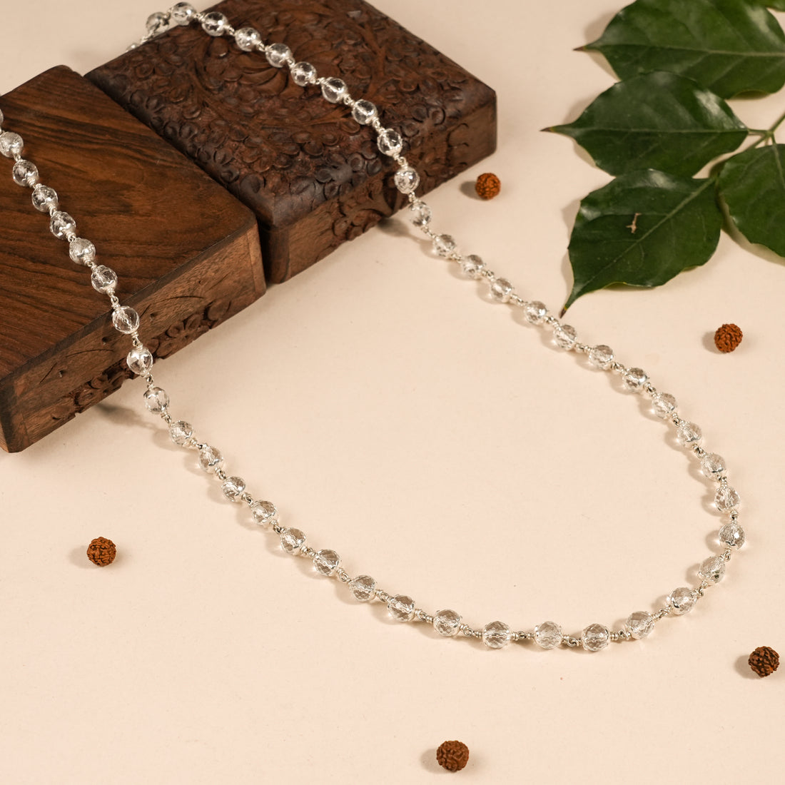 Authentic Sphatik Diamond Cut Beads Silver Mala