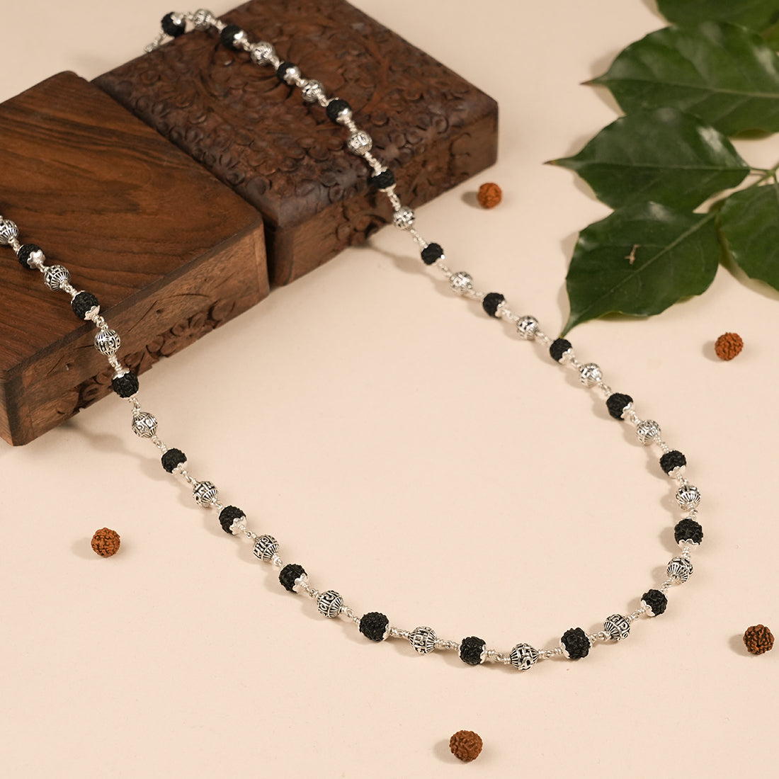 Authentic Black Rudraksha with Om Namah Shivaya Silver Beads Mala