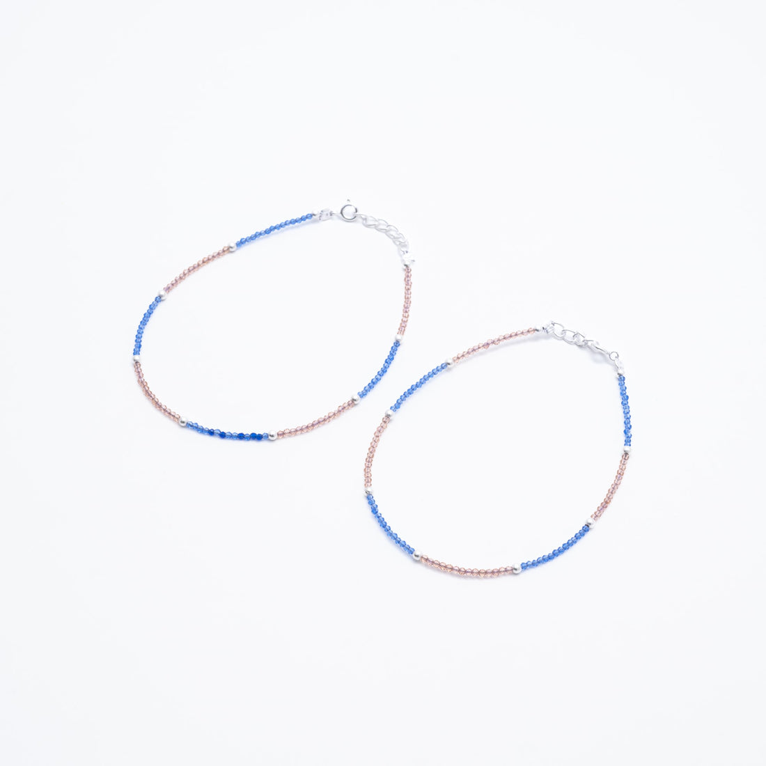 Pink and Dark Blue Beads Silver Anklets for Women