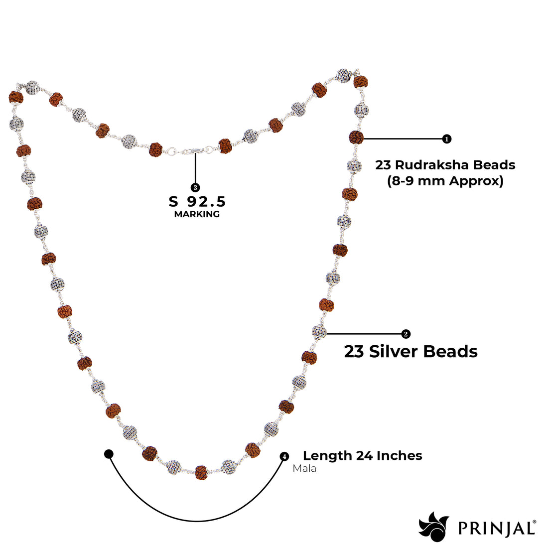 Rudraksha Silver Mala (Spherical Beads)