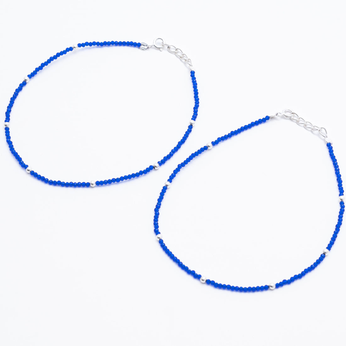 Real Blue Beads Silver Anklets for Women