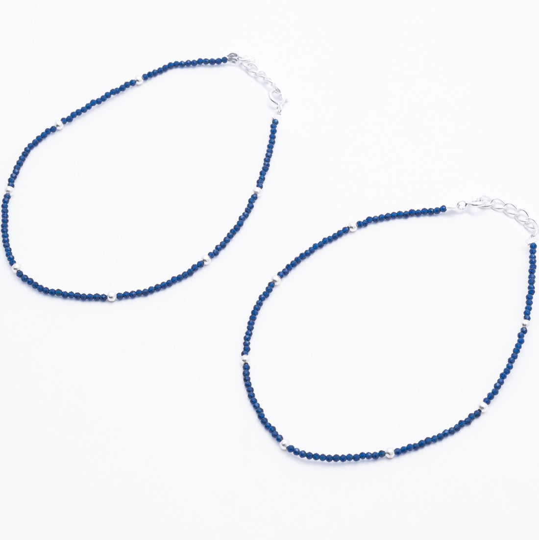 silver and dark blue beads anklets for women