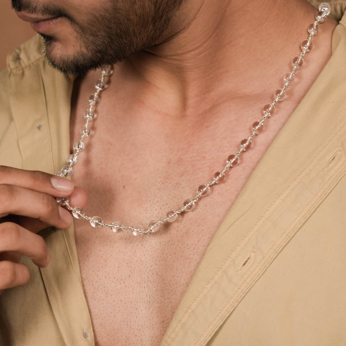 Orignal Sphatik Bead Silver Mala
