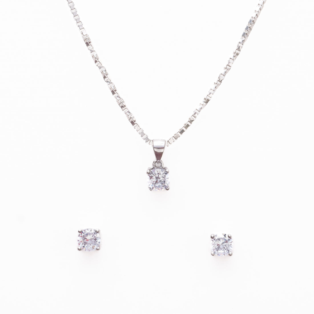 Real Silver Set Chain Pendant and Earrings with Finely Cut Stones for Women