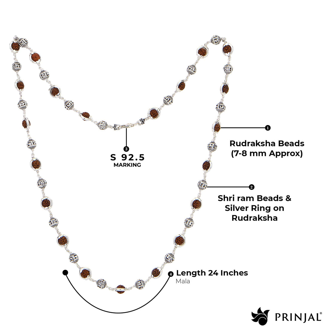 Rudraksha Capping With Jay Shree Ram Beads Silver Mala