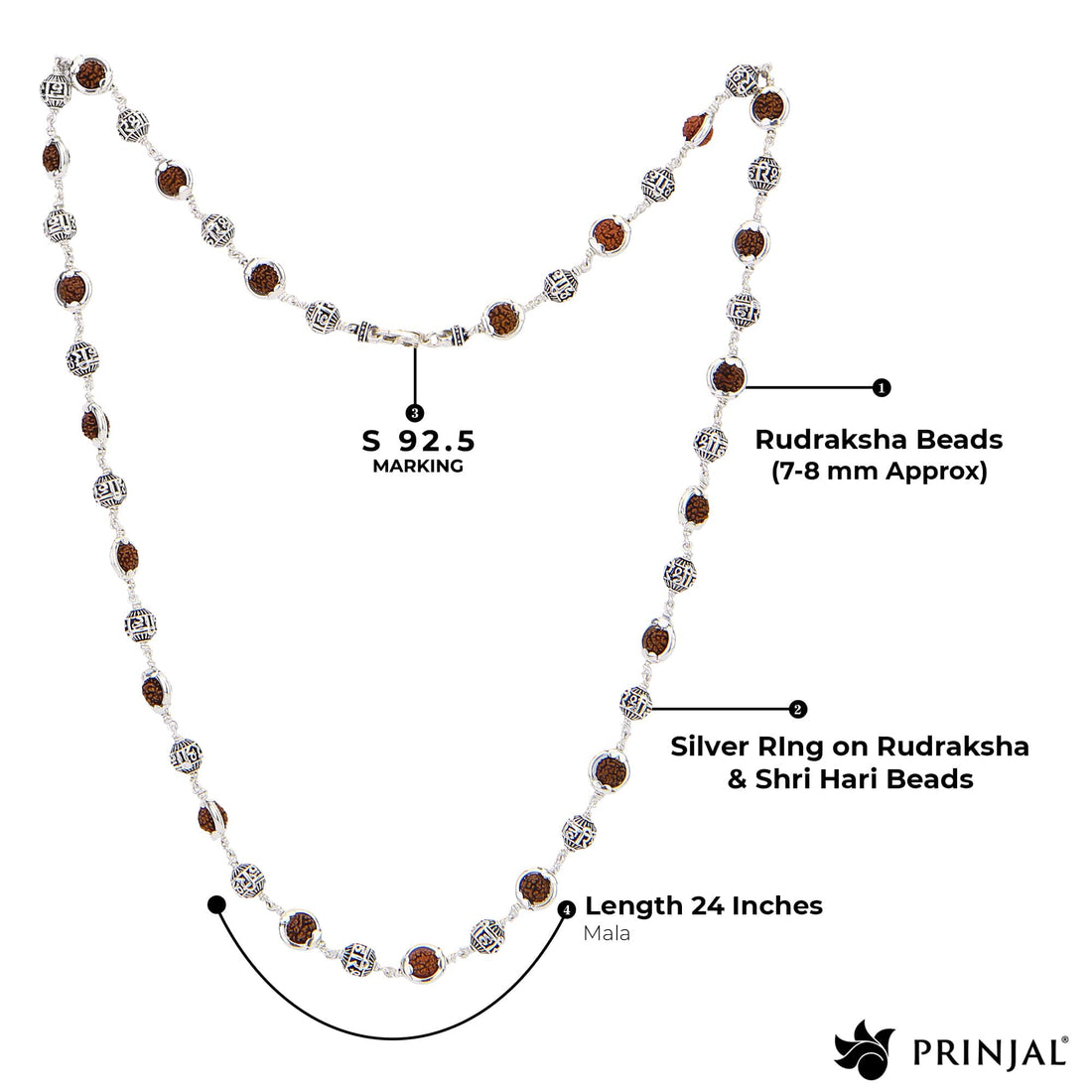 Rudraksha Capping With Shree Hari Beads Silver Mala