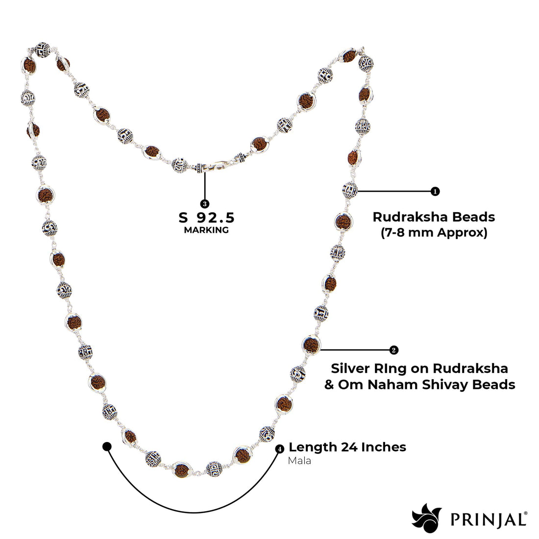 Rudraksha Capping With Om Namah Shivay Beads Silver Mala