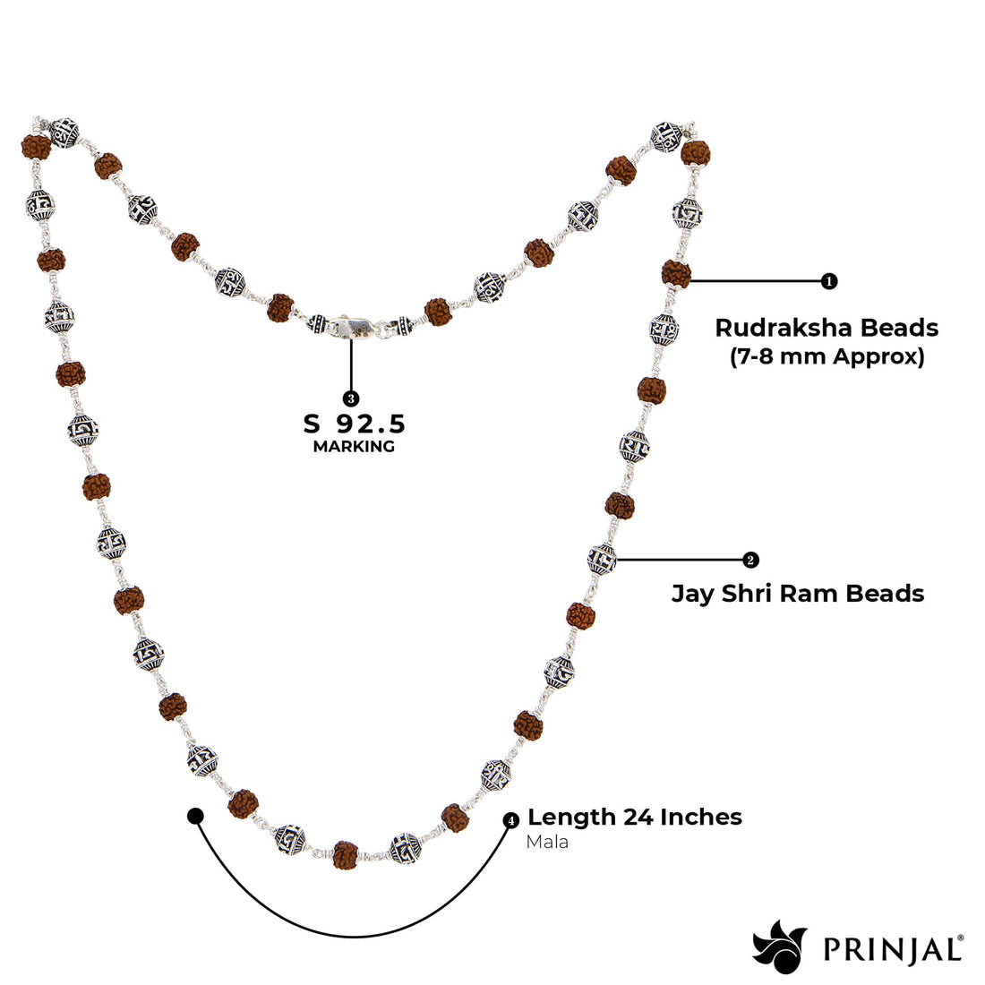 Rudraksha With Jay Shree Ram Beads Silver Mala