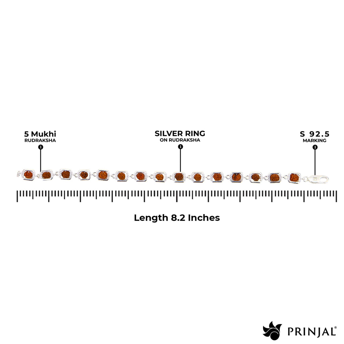 Rudraksha Silver Edged Square Link Bracelet