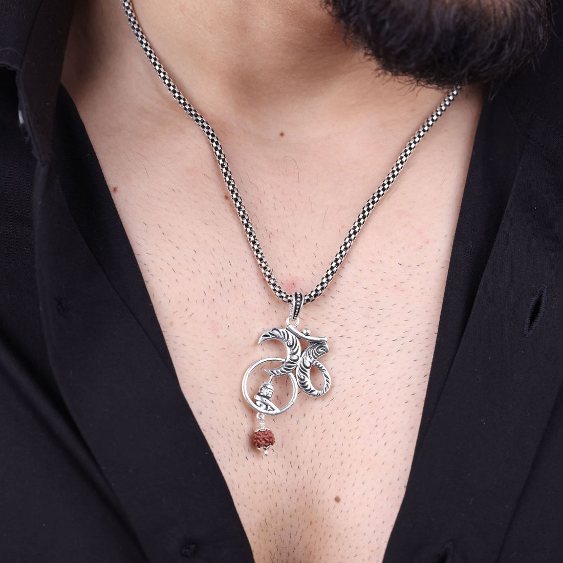 Authentic Mahadev Om Chandra Silver Pendant
