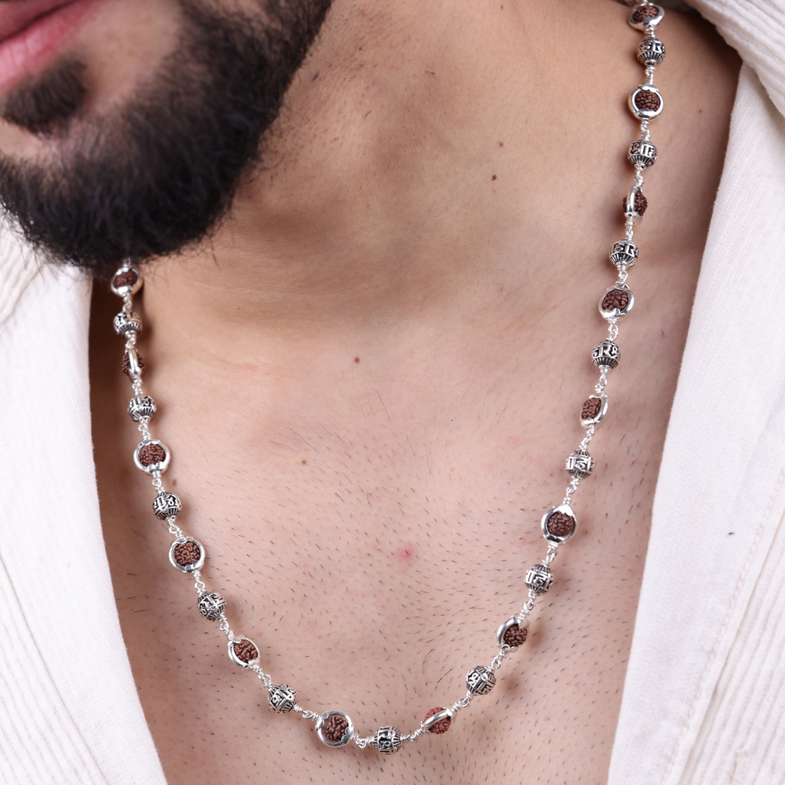 Original Rudraksha Capping With Shree Hari Beads Silver Mala