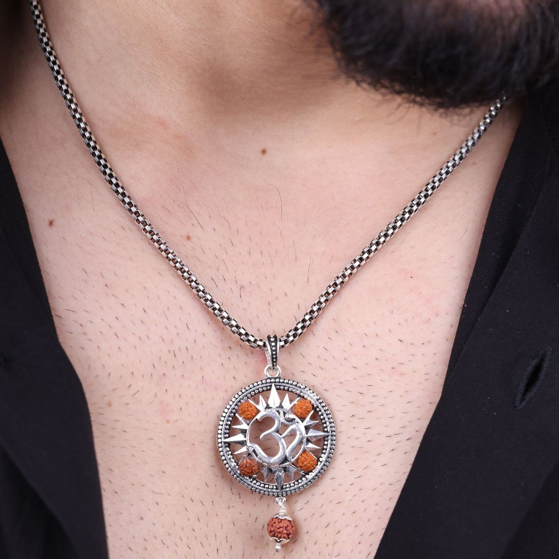 Authentic Spiritual Om Rudraksha Silver Pendant