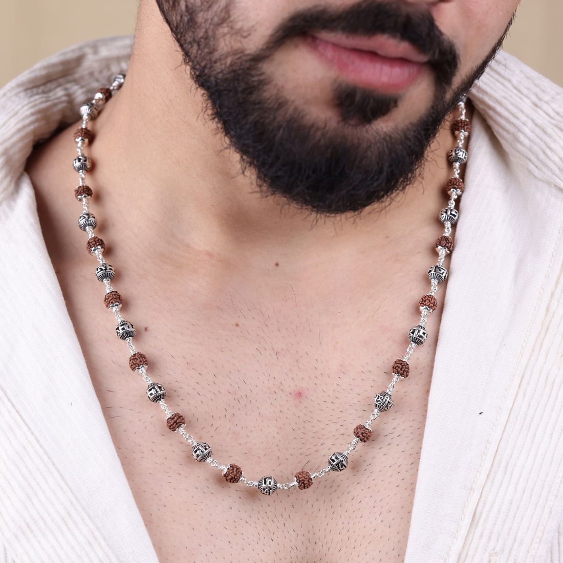 Original Rudraksha With Jay Shree Ram Beads Silver Mala