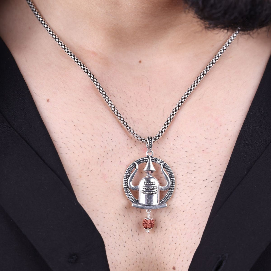 Authentic Mahadev Shivling Trishul Frame Silver Pendant