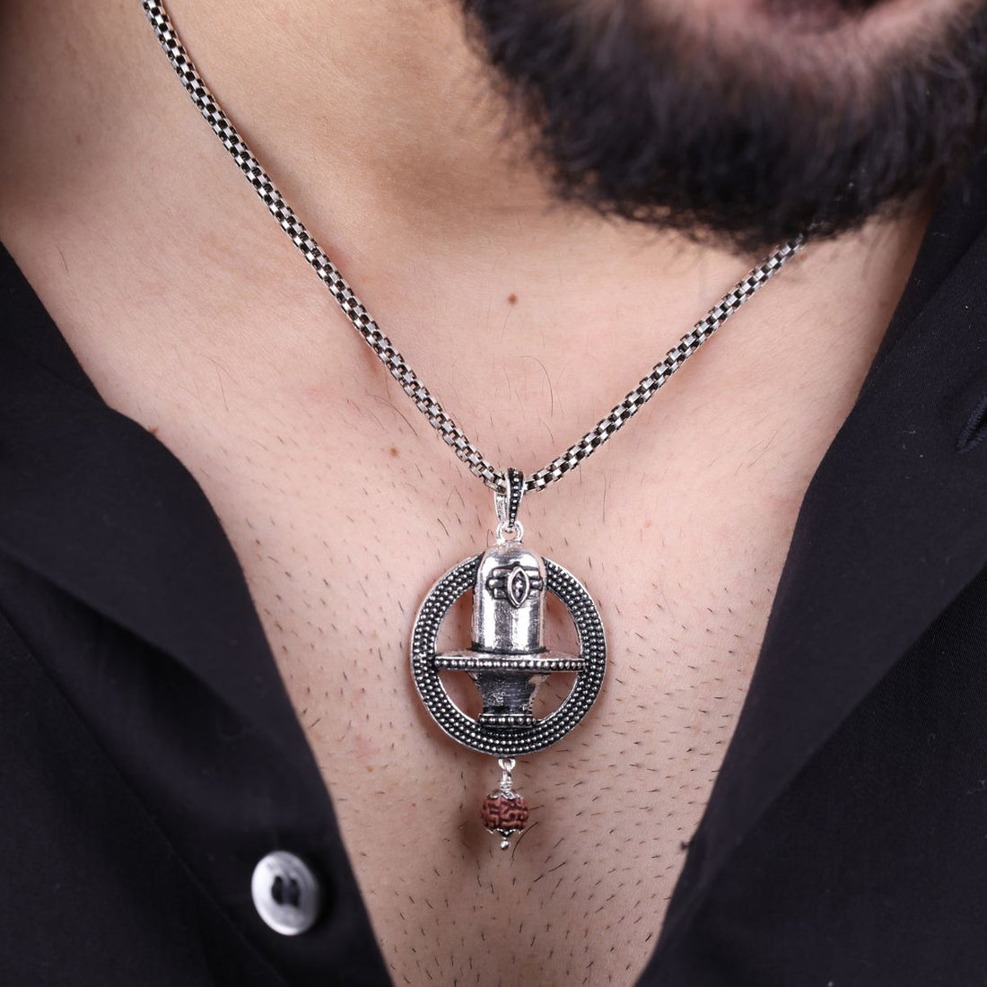 Authentic Sacred Orbit Shivling Rudraksha Silver Pendant