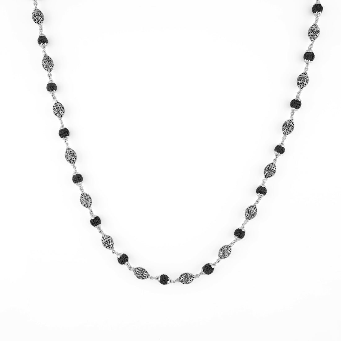 Rudraksha Silver Mala (Om Beads)