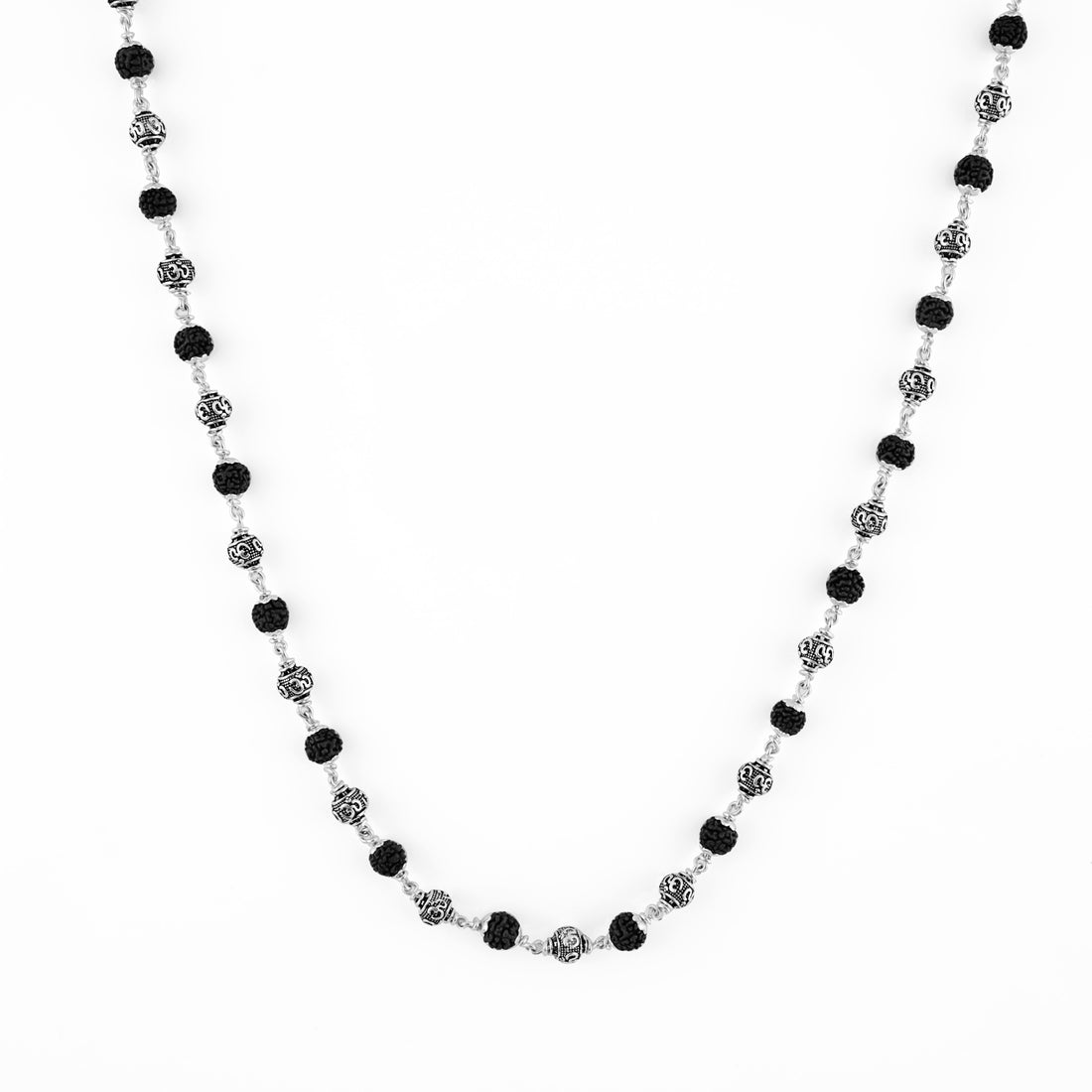 Rudraksha Silver Mala (Om Beads)
