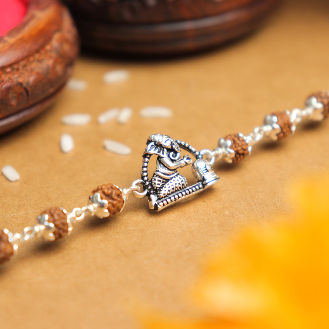 Pure Silver Rakhi with Folded-Hand Ganesh
