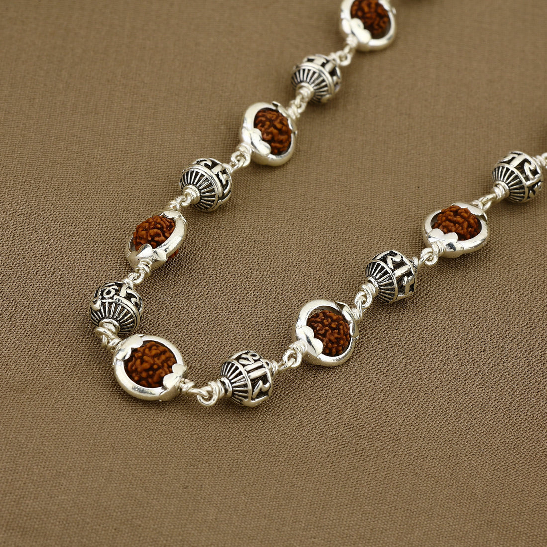 Rudraksha Capping With Jay Shree Ram Beads Silver Mala