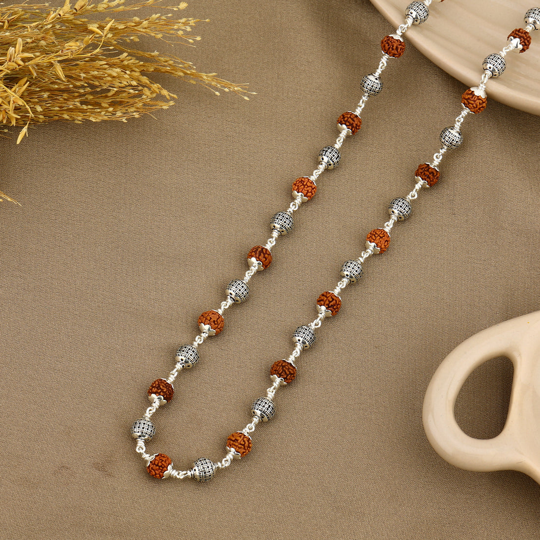 Rudraksha Silver Mala (Spherical Beads)