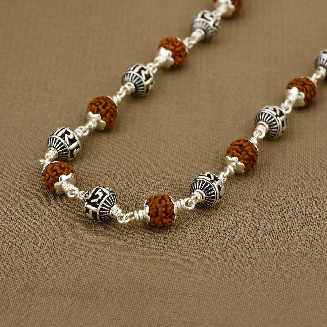 Rudraksha With Jay Shree Ram Beads Silver Mala