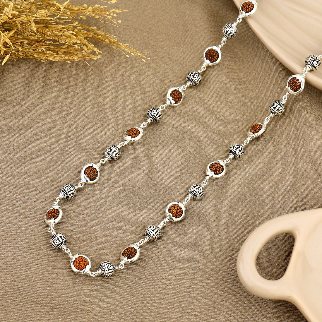 Authentic Rudraksha Capping With Shree Hari Beads Silver Mala