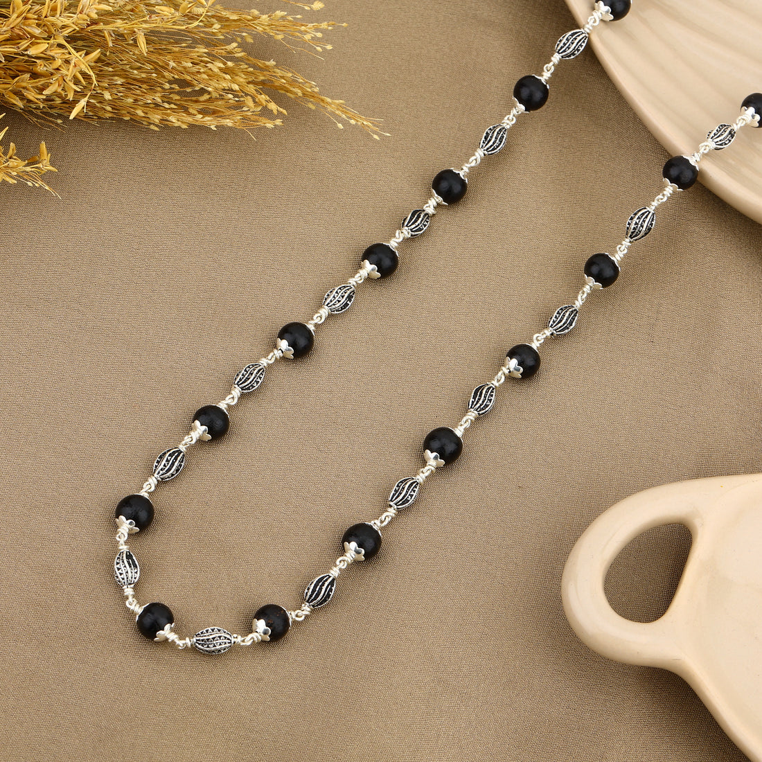 Authentic Karungali Silver Mala with Marquise Beads