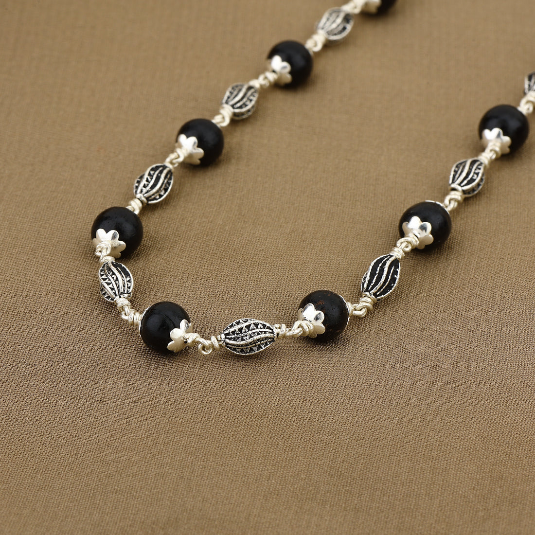 Karungali Silver Mala with Marquise Beads